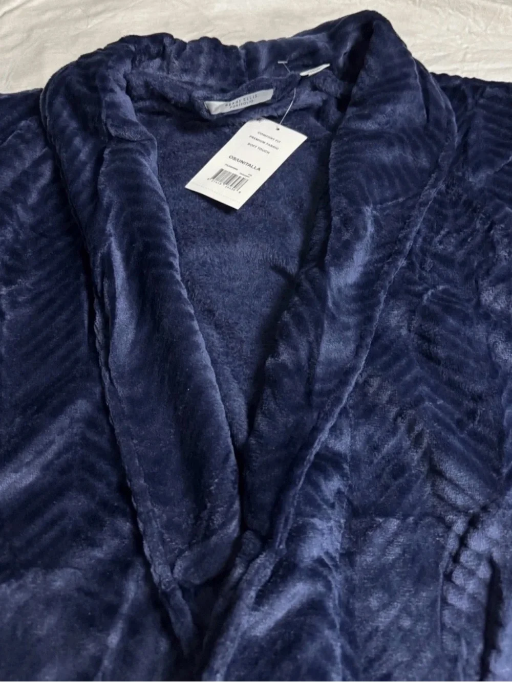 Perry Ellis Men's Herringbone Textured Soft Fleece Robe Navy Blue NEW O/S